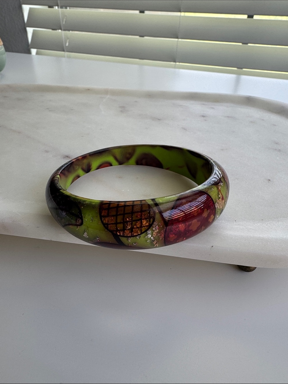 Novelty Green and Red Resin Bangle Bracelet